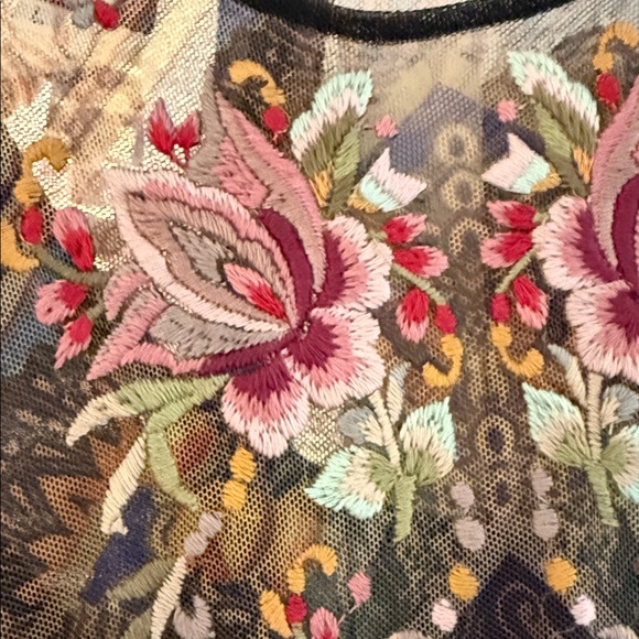 Johnny Was Black Sheer Floral Embroidered Maxi Dress with Pink Accents - Picture 3 of 5